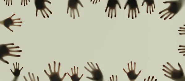 stock image Horizontal scary banner with handprints of horrible zombies, scary walking dead, zombies, concept of paranormal, nightmares