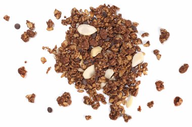 granola with nuts and fruits on a white background