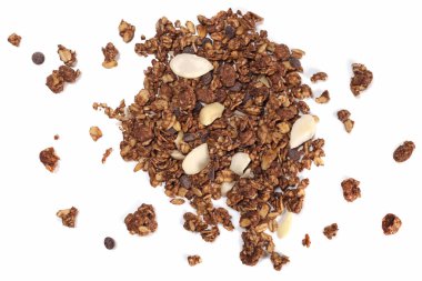 granola with nuts and fruits on a white background