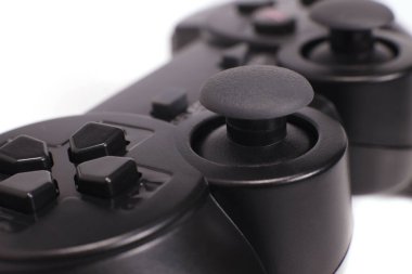 game joystick, gamepad isolated on white closeup, macro