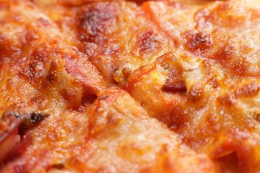 Fresh tasty sliced pizza closeup