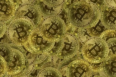 Gold coins bitcoin texture, background, concept of virtual money, cryptocurrency