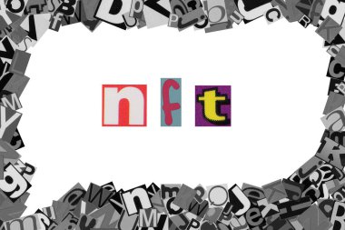 Word NFT from cut newspaper letters into a speech bubble from magazine letters