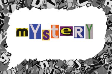 word mystery from cut newspaper letters into a speech bubble from magazine letters clipart