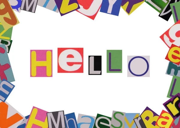 word hello from cut magazine newspaper colored letters