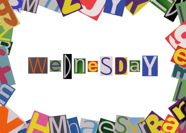 Word Wednesday Cut Magazine Colored Letters — Stock fotografie