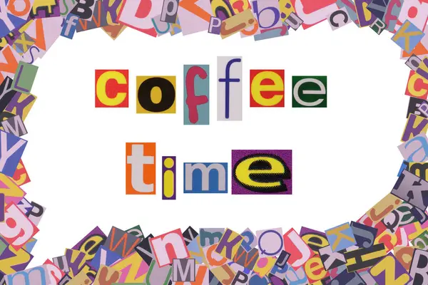 stock image Coffee Time from cut newspaper letters into a speech bubble from magazine letters