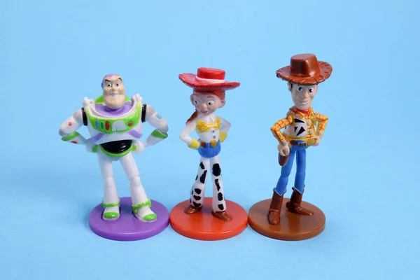 stock image Magdalinovka, Ukraine - March 1, 2022. Sheriff Woody, Jessie and Buzz Lightyear from Toy Story by Pixar and Walt Disney