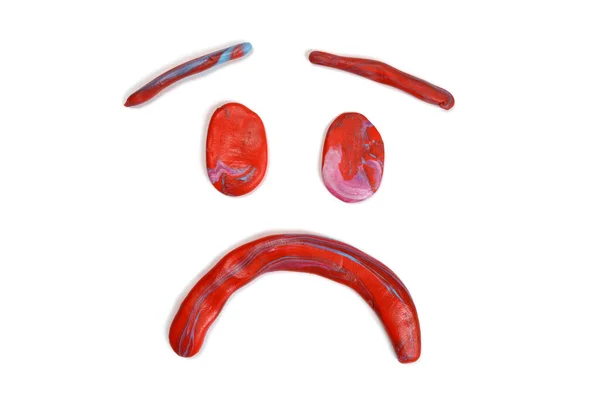 Szomorú Érzelem Vörös Műanyag Izolált Fehér — Stock Fotó