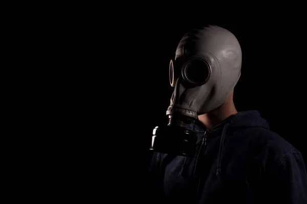 Άνθρωπος Μάσκα Αερίου Έννοια Της Ατμοσφαιρικής Ρύπανσης Περιβάλλον Χημικές Ουσίες — Φωτογραφία Αρχείου