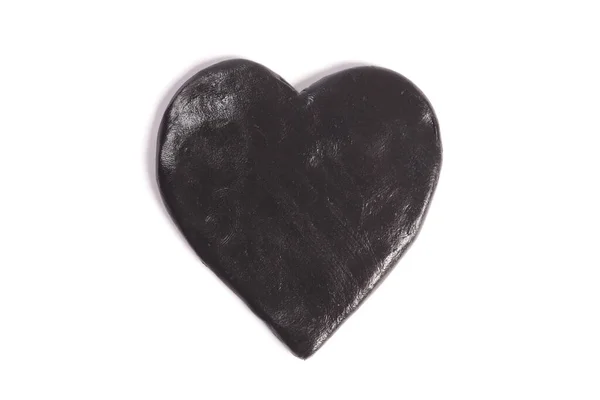 Черный Пластилин Сердце Изолированы Белом Фоне — стоковое фото