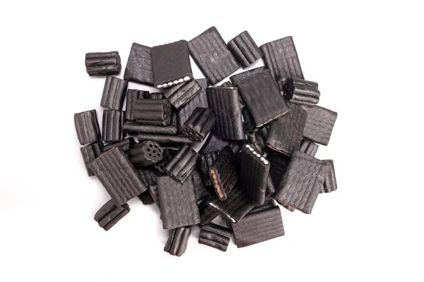 Caramelos Regaliz Negro Aislados Vista Superior Blanca —  Fotos de Stock