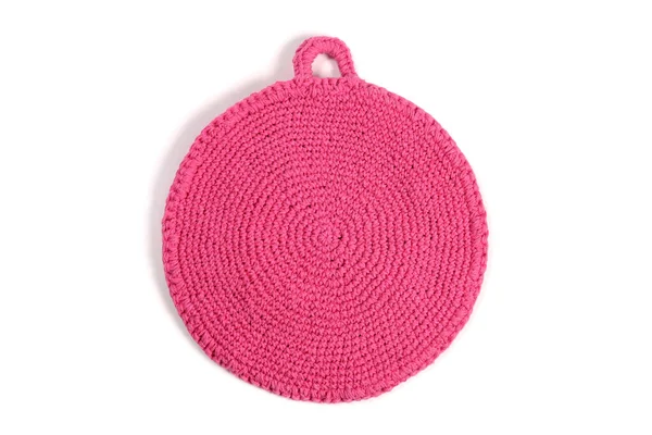 Pink Buatan Tangan Pemegang Pot Crochet Terisolasi Putih — Stok Foto