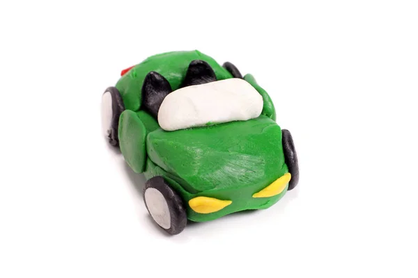 stock image Plasticine green passenger car cabriolet car isolated on white