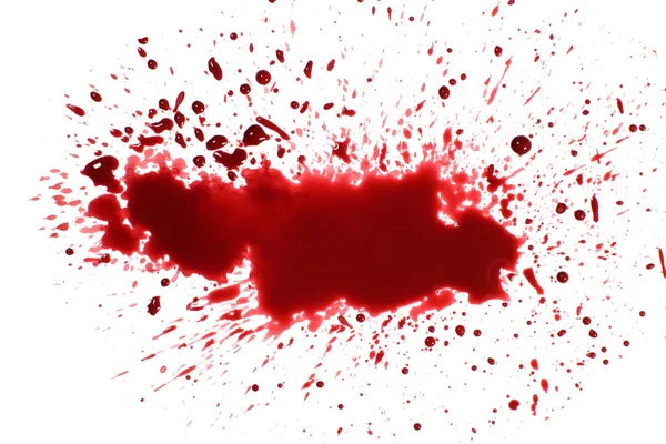 Mancha Sangue Vermelho Respingos Isolados Branco Conceito Doenças Crime — Fotografia de Stock