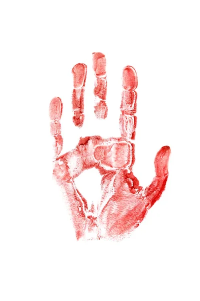 Жуткий Кровавый Отпечаток Руки Выделенный Белом — стоковое фото