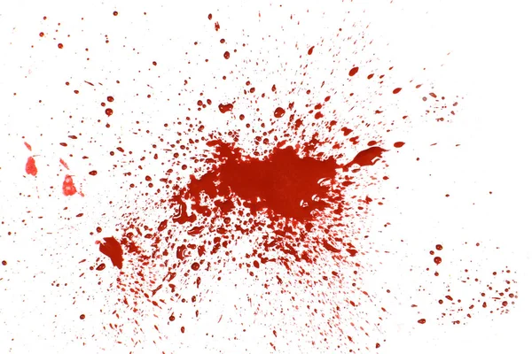 白に隔離された赤血球のシミとスプラッタ病罪の概念 — ストック写真