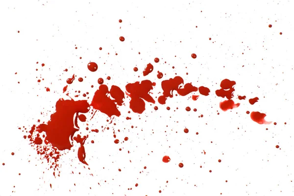 Gotas Sangue Salpicos Poças Isoladas Sobre Branco — Fotografia de Stock