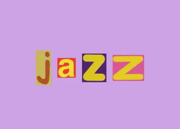 Jazz Woord Uit Uitgesneden Magazine Gekleurde Letters — Stockfoto