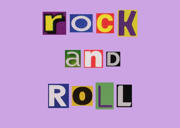 Rock Roll Van Uitgesneden Magazine Gekleurde Letters — Stockfoto