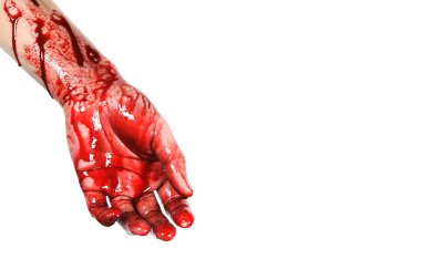 Kanlı el beyaz arka planda izole.