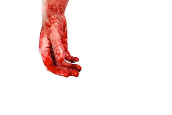 Αιματηρή Χέρι Απομονώνονται Ένα Λευκό Έννοια Της Δολοφονίας Βία Απόκριες — Φωτογραφία Αρχείου
