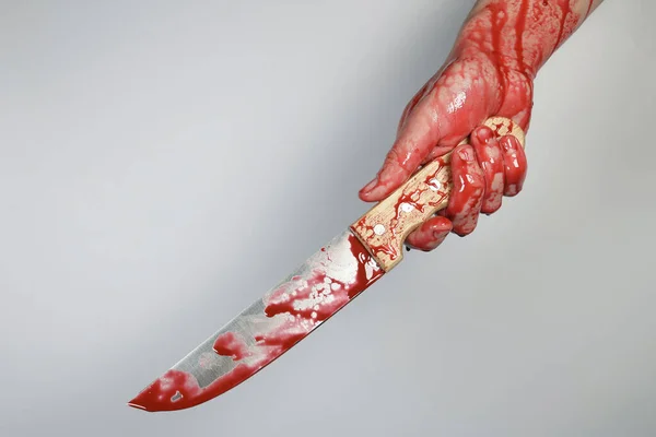 Blodig Kniv Handen Begreppet Våld Mord Mördare — Stockfoto