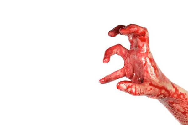 Mão Ensanguentada Isolada Num Branco Conceito Homicídio Violência Halloween Espaço — Fotografia de Stock