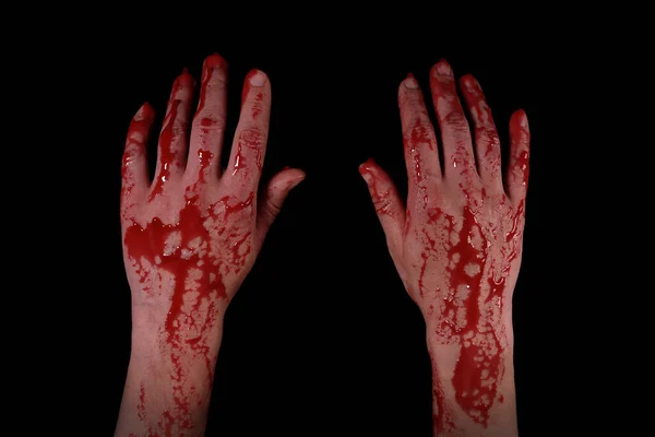 Zvýšené Krvavé Děsivé Ruce Černém Pozadí Koncept Vraždy Noční Můry — Stock fotografie