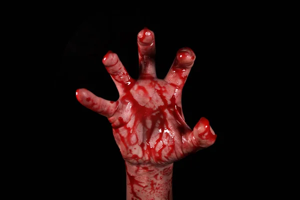 Raised Bloody Creepy Hands Black Background Concept Murder Nightmares Halloween — Stock Photo, Image