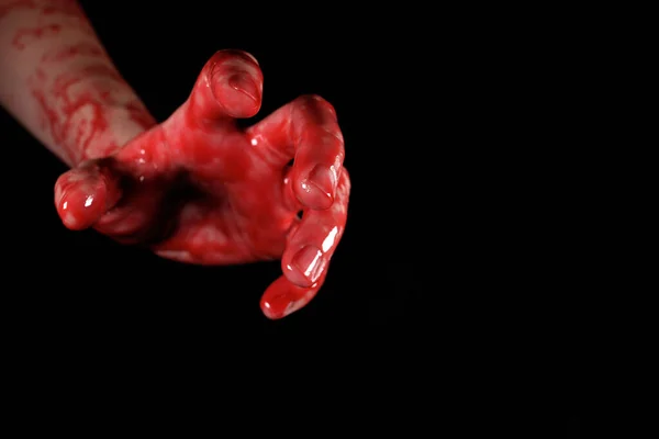Blutige Hand Auf Schwarzem Hintergrund Das Konzept Der Selbstverteidigung Mord — Stockfoto