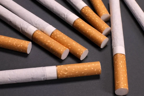 Hintergrund Aus Zigaretten Auf Grauem Hintergrund — Stockfoto