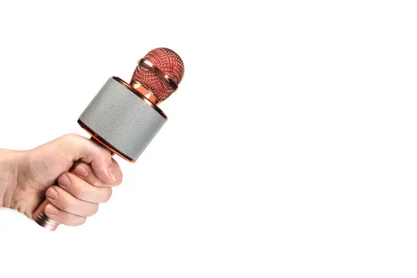 Караоке Мікрофон Руці Ізольований Білому Тлі — стокове фото