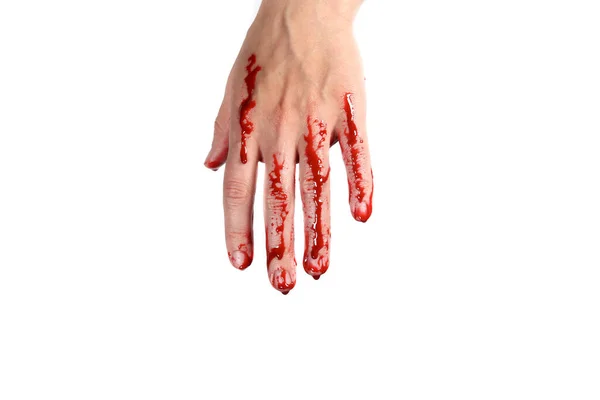 Bloedige Hand Geïsoleerd Een Witte Concept Van Moord Geweld Halloween — Stockfoto