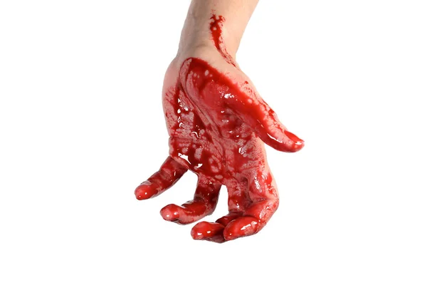 Αιματηρή Χέρι Απομονώνονται Ένα Λευκό Έννοια Της Δολοφονίας Βία Απόκριες — Φωτογραφία Αρχείου