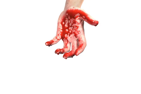 白人の殺人暴力ハロウィンという概念で孤立した血の手 — ストック写真