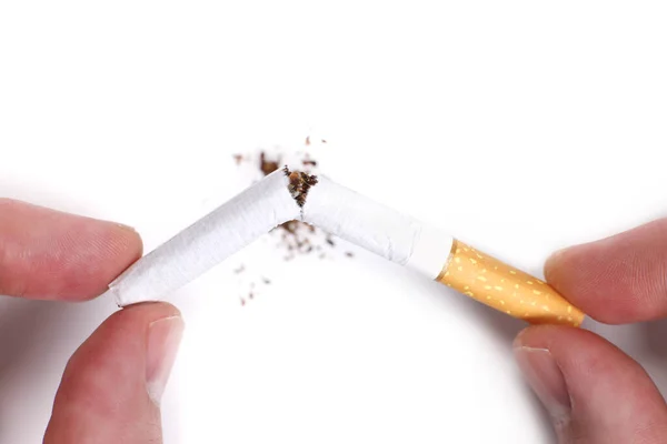 Hand Breaks Cigarette Quit Smoking Concept — Stock Photo, Image