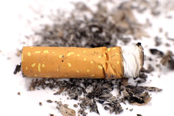 Cigarette Butts Ashes White Background — Stock Photo, Image