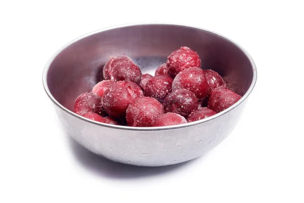 Frozen Plums Bowl Isolated White — Stock Photo, Image