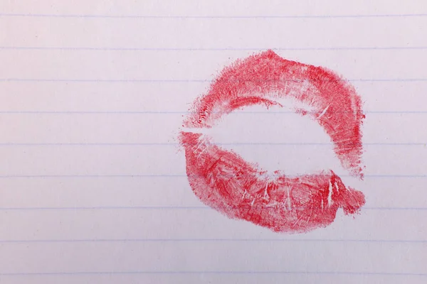 Kiss Print Red Lipstick White Sheet Copy Space Text — Stock Photo, Image