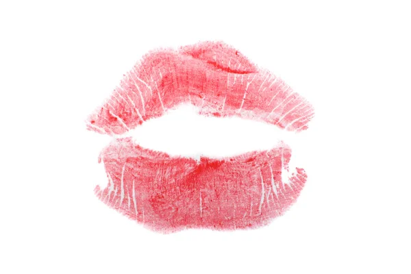 Piękne Czerwone Usta Pocałunek Wydruk Odizolowany Białym — Zdjęcie stockowe