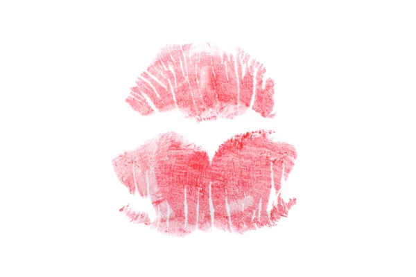 Beso Estampado Con Lápiz Labial Rojo Aislado Blanco — Foto de Stock