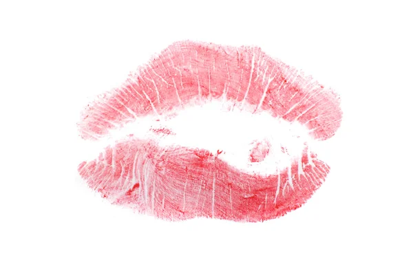 Beso Estampado Con Lápiz Labial Rojo Aislado Blanco — Foto de Stock