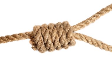 Asılmak için linç ipi beyaza izole edilmiş.