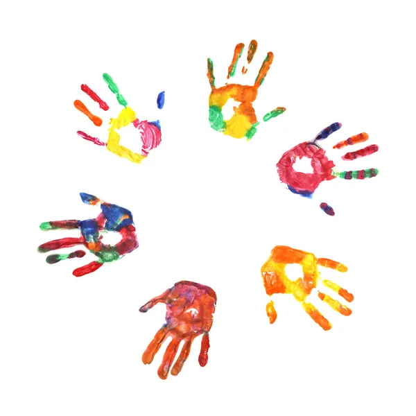 Mãos Crianças Coloridas Dispostas Círculo Conceito Apoio Proteção Crianças — Fotografia de Stock