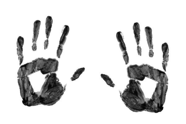 白に隔離された黒い手のひらまたは手のプリント — ストック写真