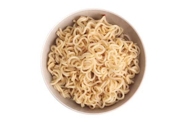 Μαγειρεμένα Στιγμιαία Noodles Μπολ Top View Απομονώνονται Λευκό — Φωτογραφία Αρχείου