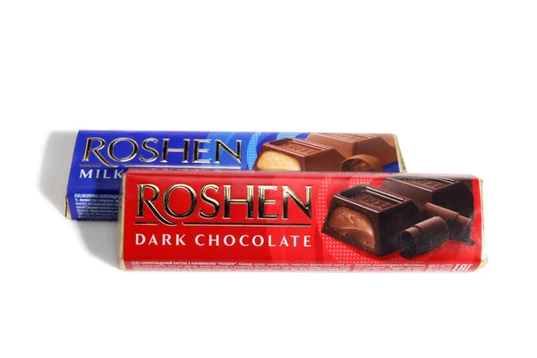 Magdalinovka Ukrajna 2022 Június Roshen Csokoládé Szeletek Fehér Izolált Csokoládé — Stock Fotó