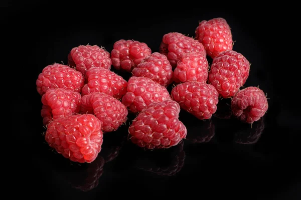 Ripe Fresh Raspberries Black Background — Stock Photo, Image
