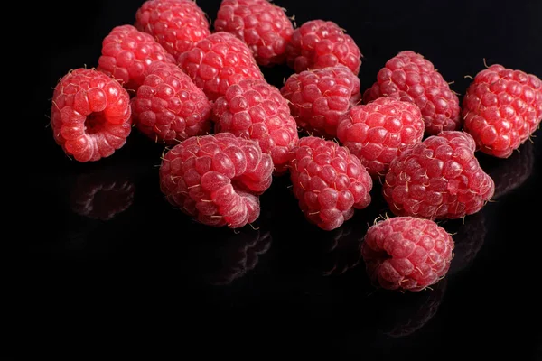 Ripe Fresh Raspberries Black Background — Stock Photo, Image